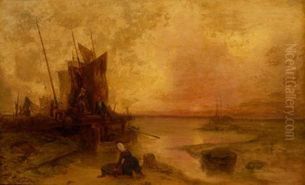 The Dock At Sunset Oil Painting by James Baker Pyne