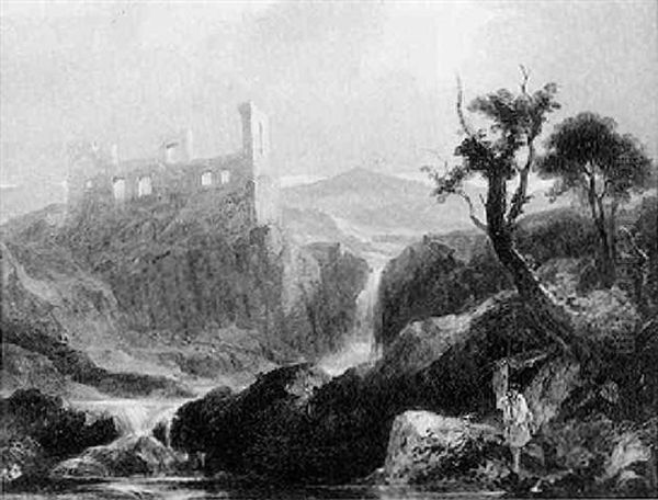 Landscape With Castle Ruin And A Fisherman Oil Painting by James Baker Pyne
