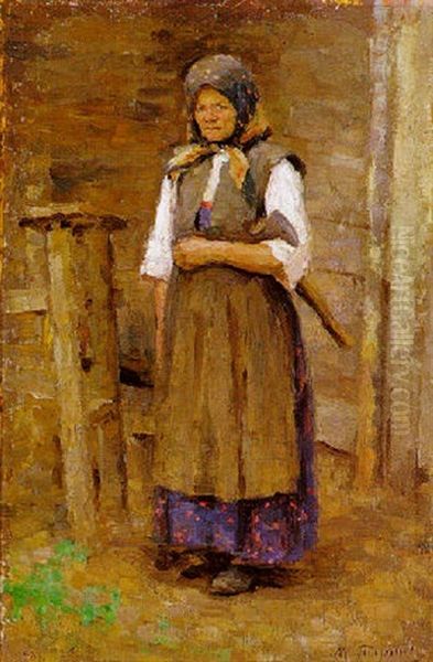 Stehende Bauerin Oil Painting by Michail S. Pyrin