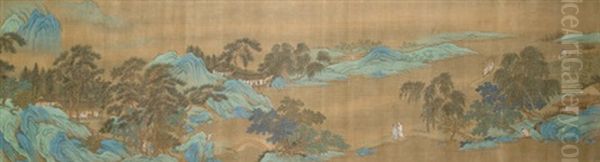 Landschaft Im Blaugrun-stil Oil Painting by  Qiu Ying