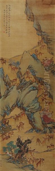 Landscape And Animals Oil Painting by  Qiu Ying