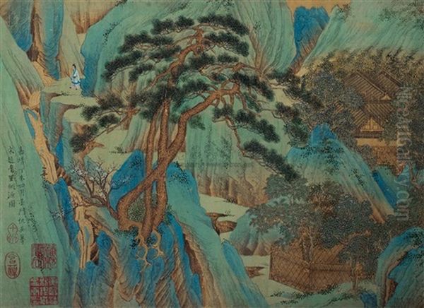 Landscape And Character Oil Painting by Qiu Ying