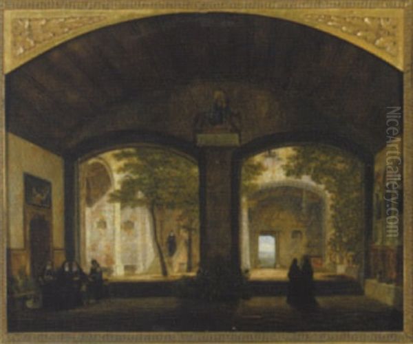Im Nonnenkloster Mit Brotausteilung An Arme Oil Painting by Domenico II Quaglio