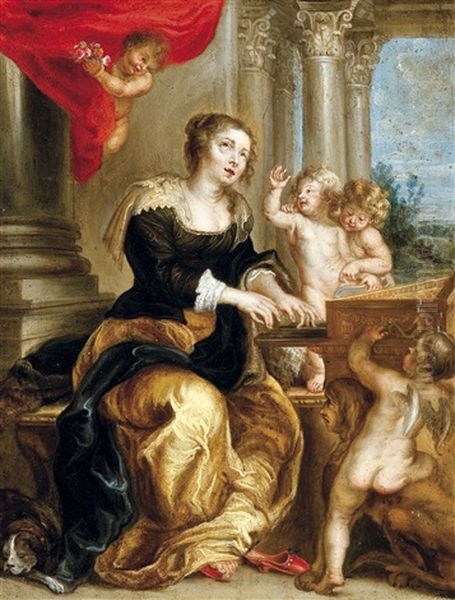 Klavierspelende Sint-cecilia Omgeven Door Engeltjes Oil Painting by Jan Erasmus Quellinus
