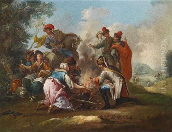 Marketenderszene Oil Painting by August Querfurt