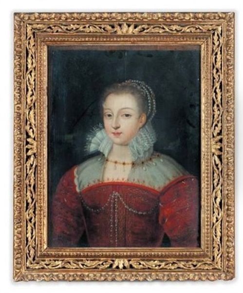 Portrait De Jeune Femme A La Robe Rouge Oil Painting by Francois Quesnel