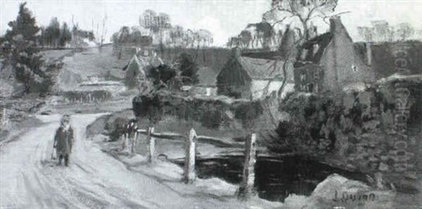 Figure On A Village Path Oil Painting by James Peter Quinn