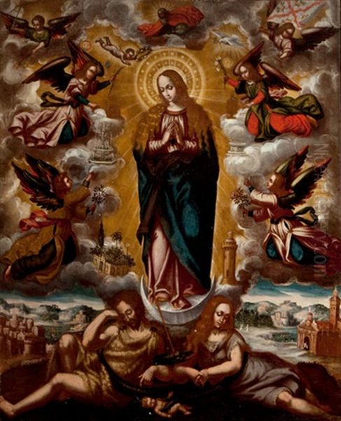 Sagrada Familia E Inmaculada Oil Painting by Diego Quispe Tito