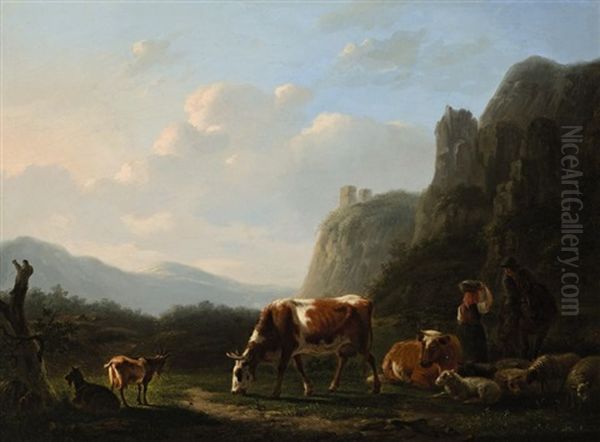 Hirten Mit Kuhen, Schafen Und Ziegen Oil Painting by Matthijs Quispel