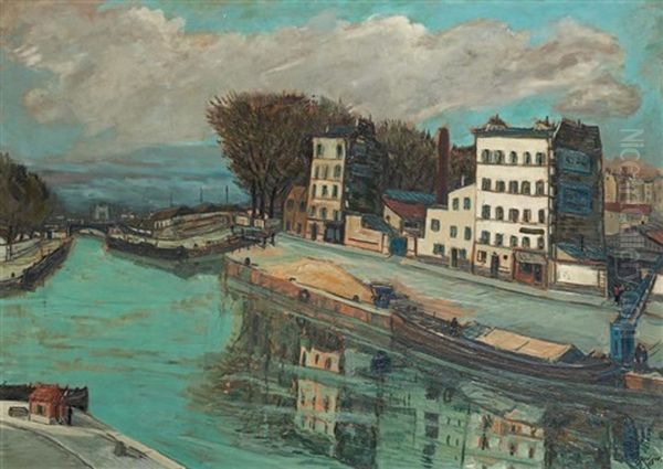 Canal De L'ourcq Oil Painting by Alphonse Leon Quizet