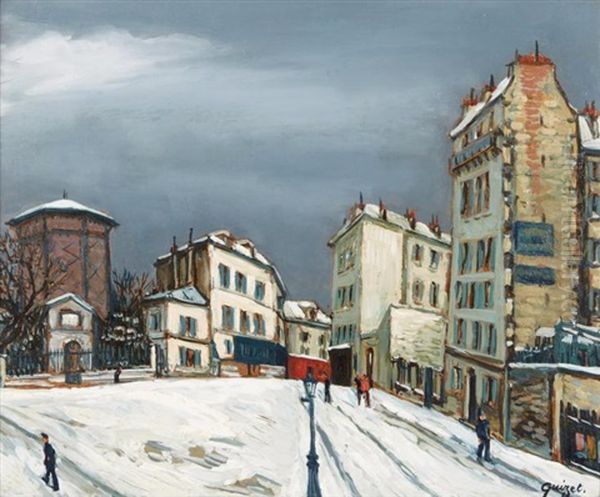 La Neige A Montmatre Oil Painting by Alphonse Leon Quizet