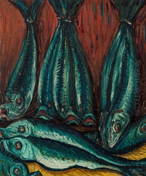 Les Poissons, 1947 Oil Painting by Alphonse Leon Quizet