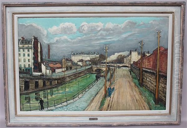 Vue Du Canal Oil Painting by Alphonse Leon Quizet