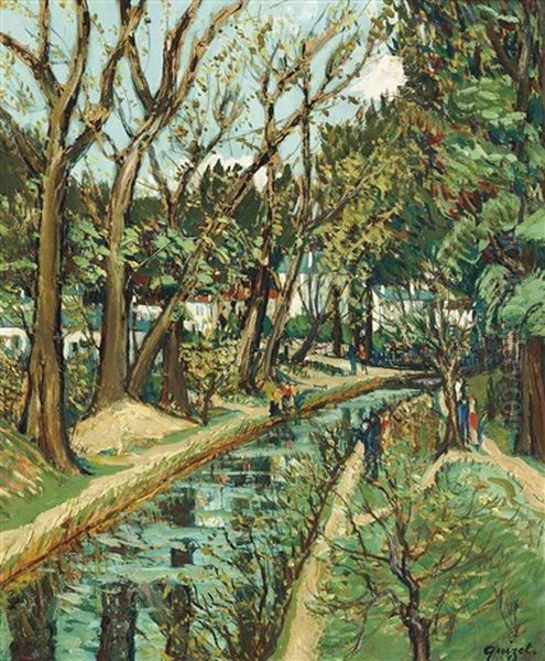 Promenade Le Long De La Marne Oil Painting by Alphonse Leon Quizet