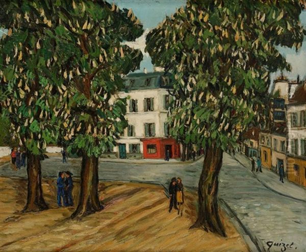 Paris, Montmartre, La Place Du Tertre Oil Painting by Alphonse Leon Quizet