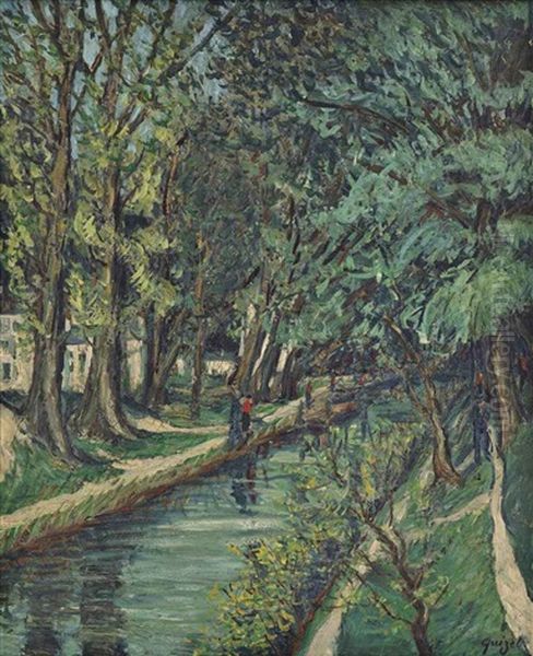 La Marne A Saint Maurice Oil Painting by Alphonse Leon Quizet