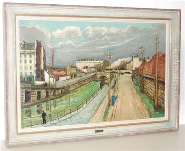 Pariser Kanal Oil Painting by Alphonse Leon Quizet