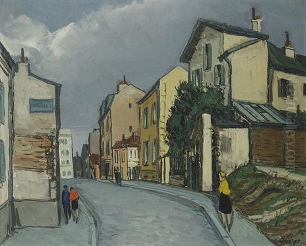 Montmartre, Passants Dans La Rue Oil Painting by Alphonse Leon Quizet