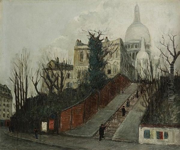 Montmartre, Les Marches Pres Du Sacre Coeur Oil Painting by Alphonse Leon Quizet