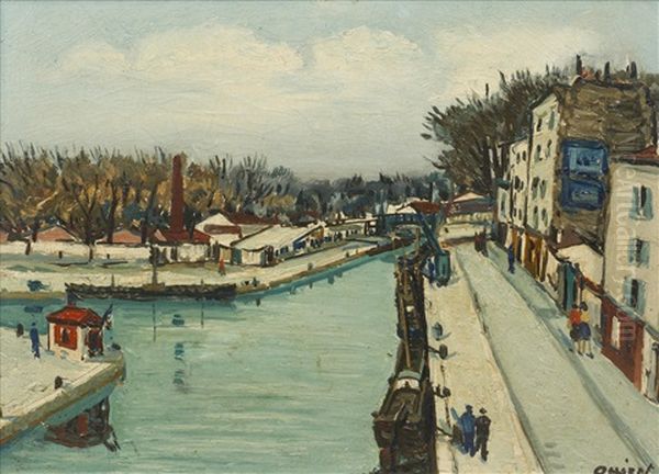 Canal De L'ourcq Oil Painting by Alphonse Leon Quizet