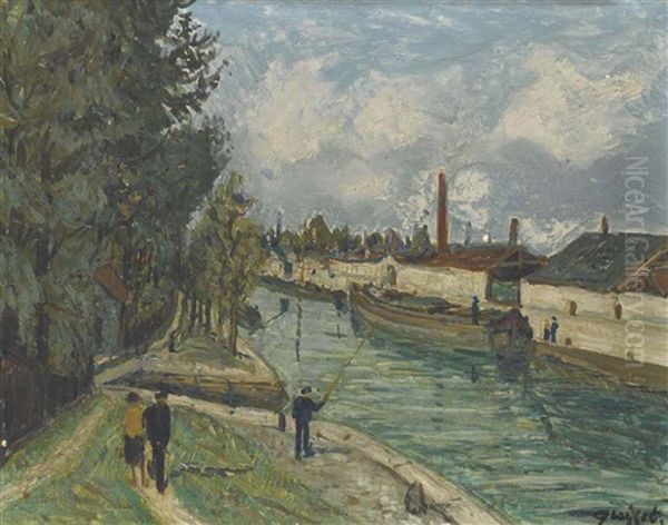 Bord De Riviere Oil Painting by Alphonse Leon Quizet