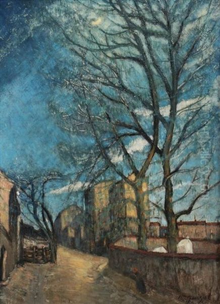 Street Scene Of Montmartre, Paris Oil Painting by Alphonse Leon Quizet