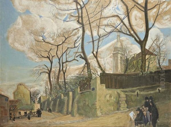 Utrillo Peignant Devant Le Lapin Agile Oil Painting by Alphonse Leon Quizet