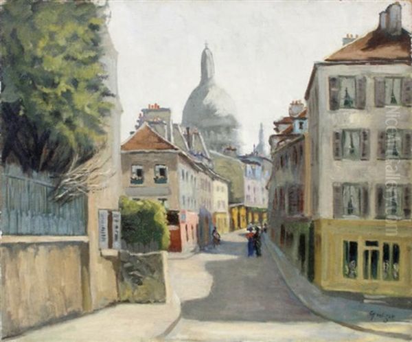 Montmartre, La Rue Norvins Et Le Sacre-coeur Oil Painting by Alphonse Leon Quizet