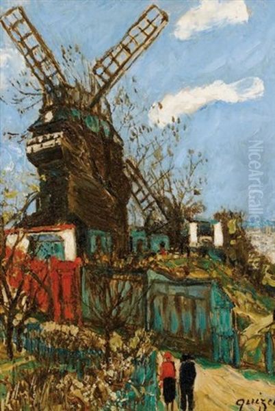 Montmartre, Le Moulin De La Galette Oil Painting by Alphonse Leon Quizet