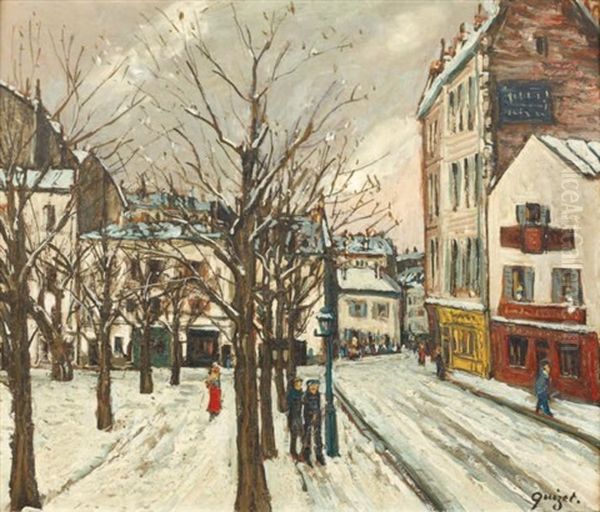 Place Parisienne Sous La Neige Oil Painting by Alphonse Leon Quizet