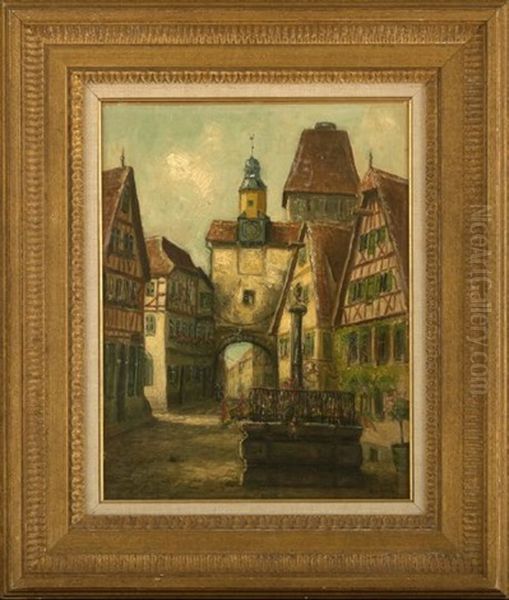 View Of A Village Street In France Oil Painting by Alphonse Leon Quizet