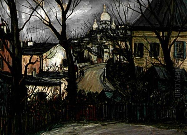 Promeneurs A Montmartre Oil Painting by Alphonse Leon Quizet