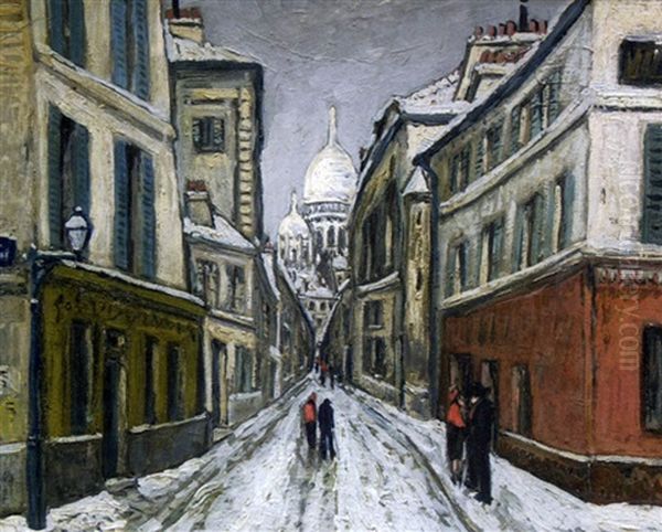 Rue Animee A Montmartre Oil Painting by Alphonse Leon Quizet