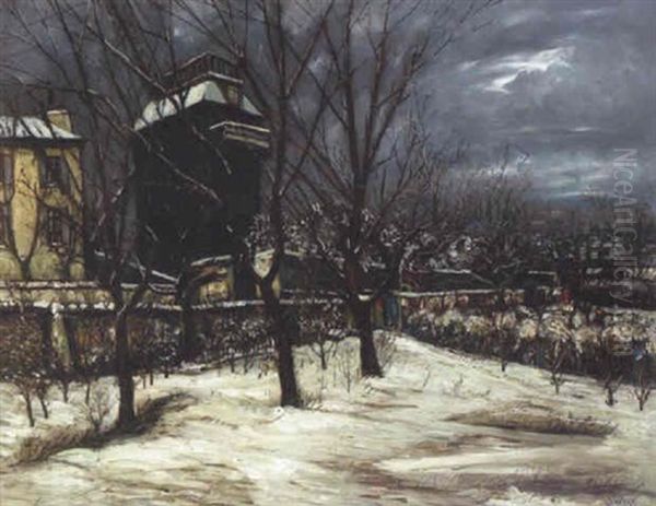 Jardin Sous La Neige Au Maquis De Montmartre Oil Painting by Alphonse Leon Quizet