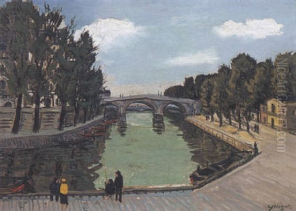 Canal De L'ourcq Oil Painting by Alphonse Leon Quizet