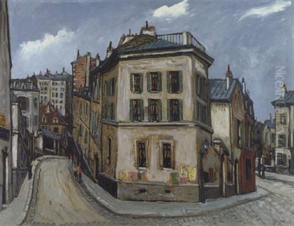 La Rue Des Cascades A Bellevile Oil Painting by Alphonse Leon Quizet