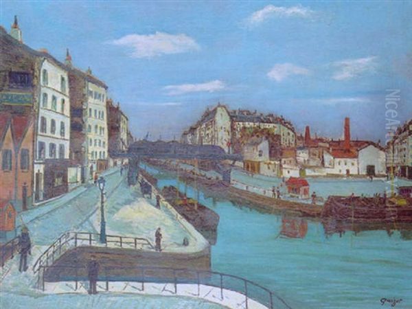 Canal De L'ourcq Oil Painting by Alphonse Leon Quizet