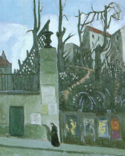 La Rue Gabrielle A Montmartre Oil Painting by Alphonse Leon Quizet