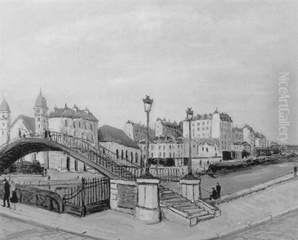 Un Canal A Paris Oil Painting by Alphonse Leon Quizet