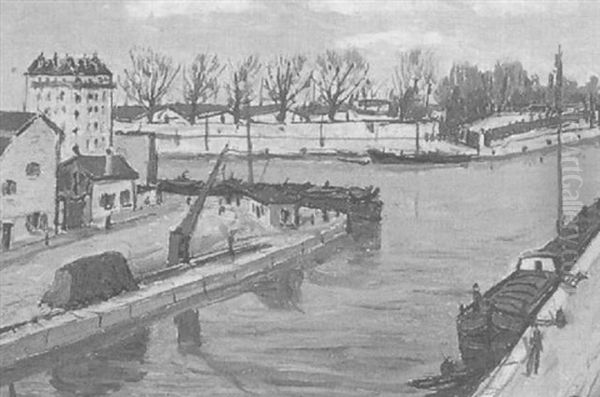 Le Canal Saint Martin Oil Painting by Alphonse Leon Quizet