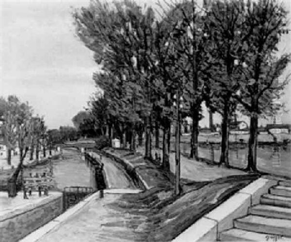La Seine Et Le Canal De Charenton Oil Painting by Alphonse Leon Quizet