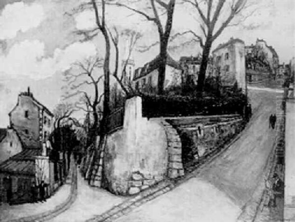 Peintre A Son Chevalet A Montmartre Oil Painting by Alphonse Leon Quizet