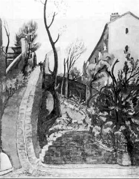 Vue De Menilmontant Oil Painting by Alphonse Leon Quizet