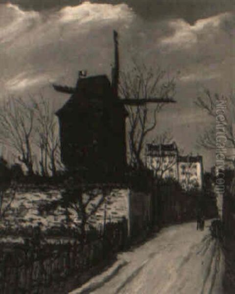 Vieux Moulin A Montmartre Oil Painting by Alphonse Leon Quizet