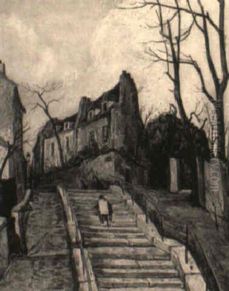 L'escalier Belleville Oil Painting by Alphonse Leon Quizet