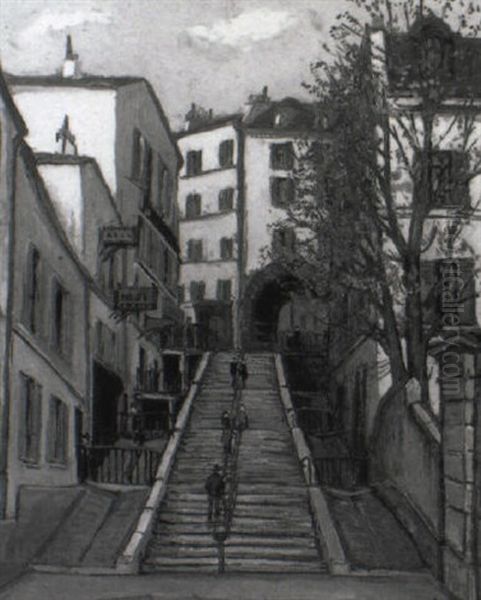 Passage Elysee Des Beaux-arts A Montmartre Oil Painting by Alphonse Leon Quizet