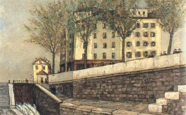Canal St. Martin Oil Painting by Alphonse Leon Quizet