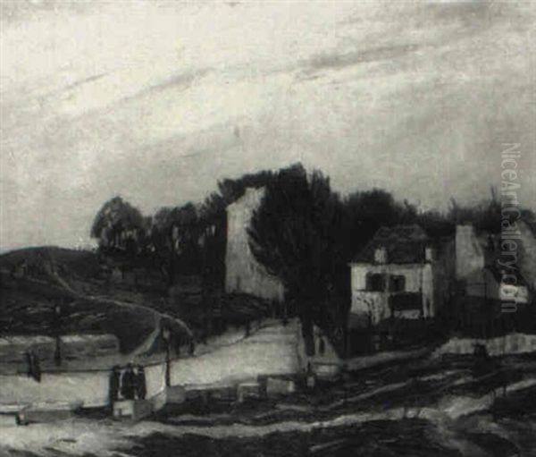 A Village Street With Figures Oil Painting by Alphonse Leon Quizet