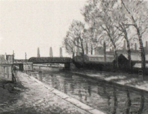 Canal A Levallois Oil Painting by Alphonse Leon Quizet