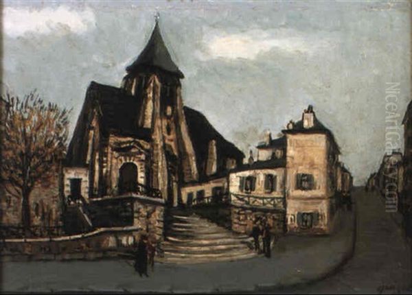 Eglise Saint-germain De Charonne, Rue De Bagnolet Oil Painting by Alphonse Leon Quizet
